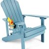 Adirondack Chair with Cup Holder, SNAN Poly Lumber Weather Resistant Patio Chair for