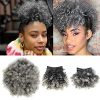 Afro Puff Drawstring Ponytail with Replaceable Bangs Gray Afro High Puff Bun with 2