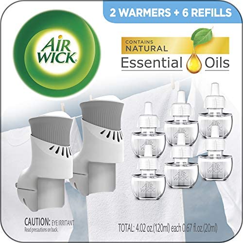 Air Wick Plug in Scented Oil Starter Kit, 2 Warmers + 6 Refills, Fresh Linen, Same