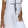 Akivide Women's Faith Cotton Linen Mini Dress Casual Summer V Neck Short Sleeve Beach