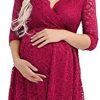 Alvivi Women's Maternity Dress Elegant Floral Lace Half Sleeve Baby Shower Party Knee