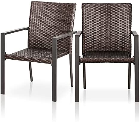 BALI OUTDOORS Patio Dining Wicker Chairs, Outdoor Rattan Chairs Set of 2, Stackable