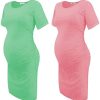 BQTQ 2 Packs Women's Short Sleeve Maternity Dress Ruched Bodycon Pregnancy Dress