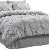 Bedsure King Size Comforter Set 8 Pieces- Pintuck King Bedding Set, Pinch Pleat Grey