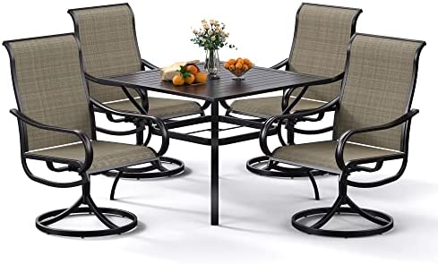 Bigroof Patio Dining Set 5 Pieces, Outdoor Metal Furniture Set for 4, 37" Black