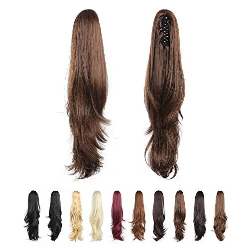 Brown Clip in Ponytail,Clip Claw Ponytails Extension Straight 22" 5.5 OZ Black Hair