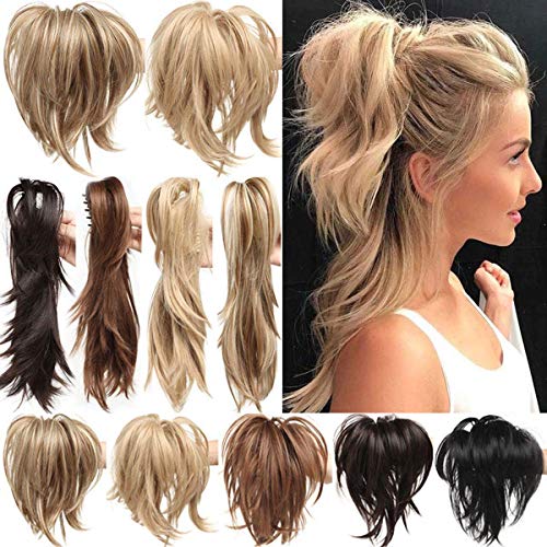 CKVVROOM Honey blonde mix bleach blonde,Messy Bendable Claw on Ponytail Hairpiece