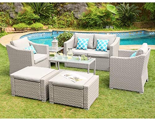 COSIEST 7-Piece Outdoor Patio Furniture Conversation Set All-Weather Wicker Sectional