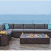 COSIEST 9 Piece Outdoor Wicker Sectional Sofa w Fire Pit Table,Chocolate Brown Patio