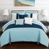 Chic Home Osnat 8 Piece Comforter Set Color Block Quilted Embroidered Design Bag