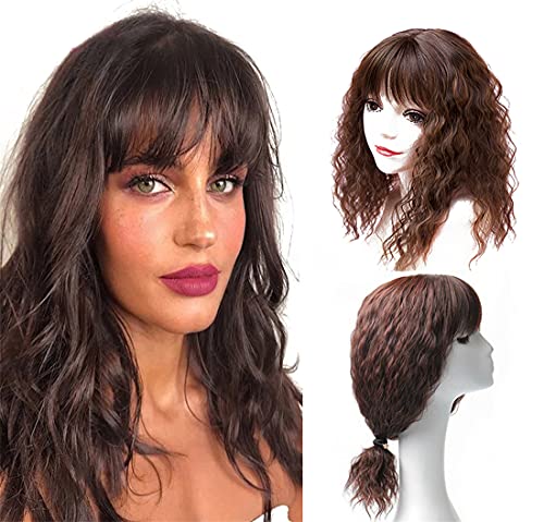 Curly Clip in Hair Toppers with Bangs 18" Synthetic Topper Hairpiece Wiglet for Women