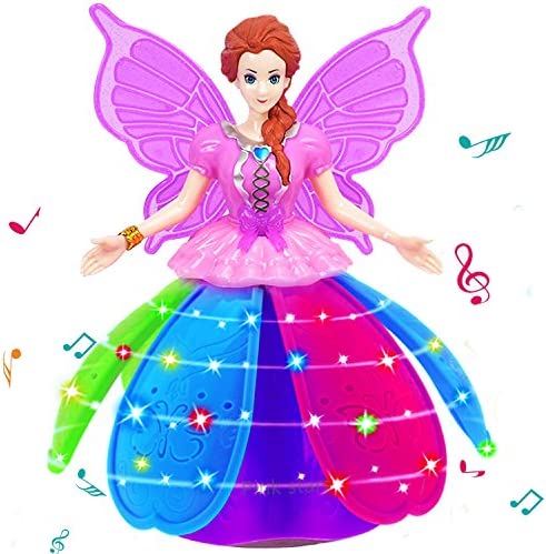 Dancing Robot for Girls Rotate Walk Electric Princess Dolls LED Projection Butterfly