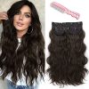 DeeThens Clip in Hair Extensions Dark Brown Wavy Hair Extensions for Women Synthetic
