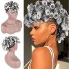 Deep Curl Mohawk Wig with Bangs for Black Women Short Mix Gray Hair Wig, Oseti Afro