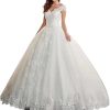 Dexinyuan Lace Wedding Dresses for Bride Tulle V Neck Luxury Beaded Bridal Dresses