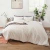 DuShow Seersucker White Comforter Set Queen,3 Pieces -Soft Striped Textured