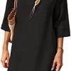 Dyexces Women's Summer Dress 3/4 Sleeve Polo Collar Tunic Dress Solid Casual Mini