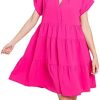 Dyexces Womens Summer Mini Dress V Neck Ruffle Tiered Dress Casual Cute Flowy Tunic