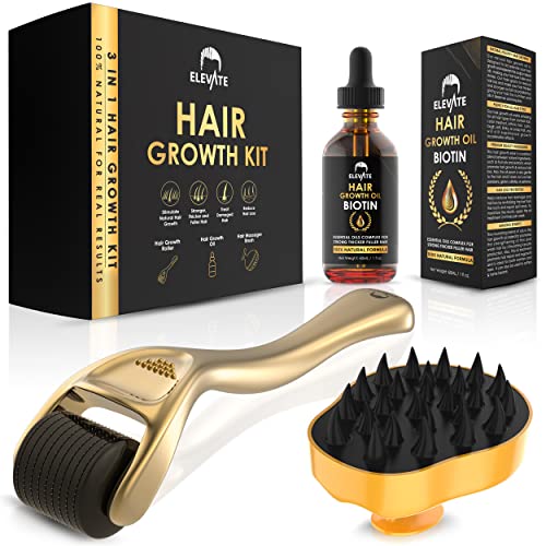 ELEVATE Derma Roller for Hair Growth | Natural Biotin Hair Growth Oil Serum & Hair