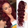 Earfodo Wine Red Ponytail Extensions for Black Women Synthetic Long Wavy Drawstring