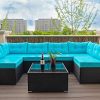 Einfach 7 Pieces Patio Furniture Sets, Rattan Conversation Sofa Chair with Glass