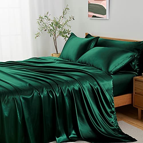 Entisn 5Pcs Blackish Green California King Sheet Sets with Body Pillow Cover, Silky