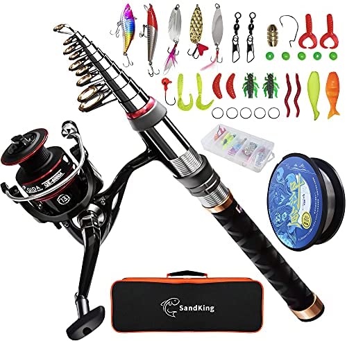 Fishing Pole Kit, Carbon Fiber Telescopic Fishing Rod and Reel Combo with Spinning