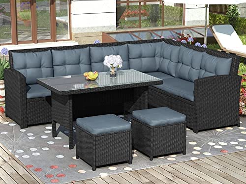 GAOPAN 6 Piece Outdoor Patio Conversation Sectional Furniture Sets Include