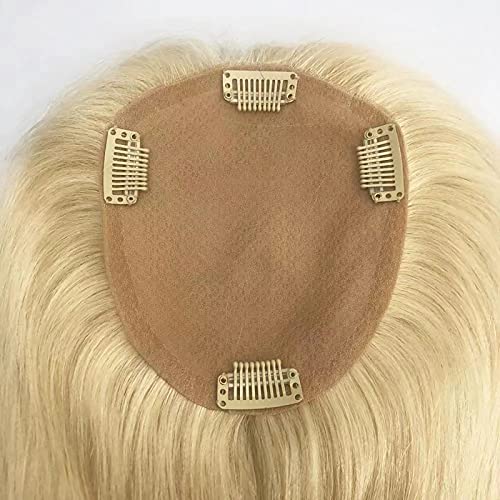 GETD Clip in Human Hair Topper Fine Hairpiece for White Women Thinning Hair,#613
