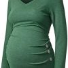 GINKANA Maternity Shirt Long Sleeve Basic Top Ruch Sides Buttons Tshirt for Pregnant