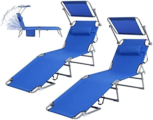 Goallim Beach Lounge Chairs 2PCS, Outdoor Folding Chaise Lounge with 5 Adjustable