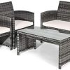 Goplus Rattan Patio Furniture Set 4 Pieces, Outdoor Wicker Conversation Sofa and