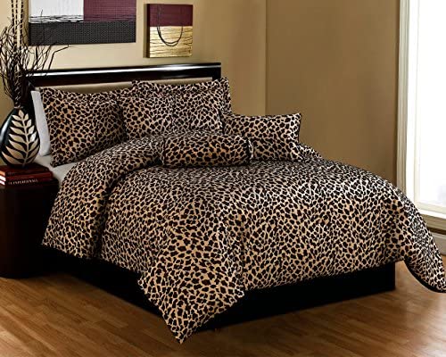 Grand Linen Black/Brown Comforter Set Leopard/Zebra Print Microfur Bed in A Bag Queen