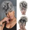 Gray Afro Puff Drawstring Ponytail with Bangs Salt and Pepper Wigs for Women Afro