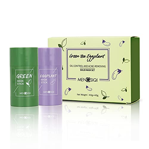 Green Tea/Eggplant Purifying Clay Stick Mask,Face Moisturizes Oil Control, Deep Clean
