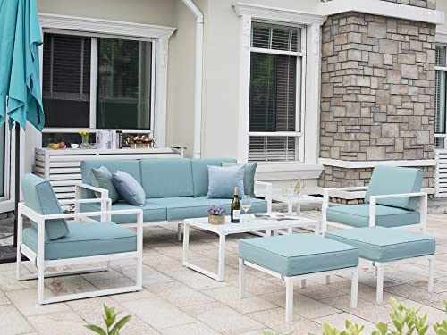 Green4ever Aluminum Patio Furniture Set, All-Weather 7 Pieces Outdoor Couch