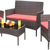 Greesum Patio Furniture 4 Pieces Conversation Sets Outdoor Wickerr Rattan Chairs