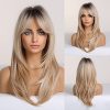 HAIRCUBE Long Blonde Wigs for Women, Layered Synthetic Hair Wig with Dark Roots for