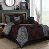 HIG 7 Piece Comforter Set Bed in A Bag Queen - Gray and Red Jacquard Patchwork -