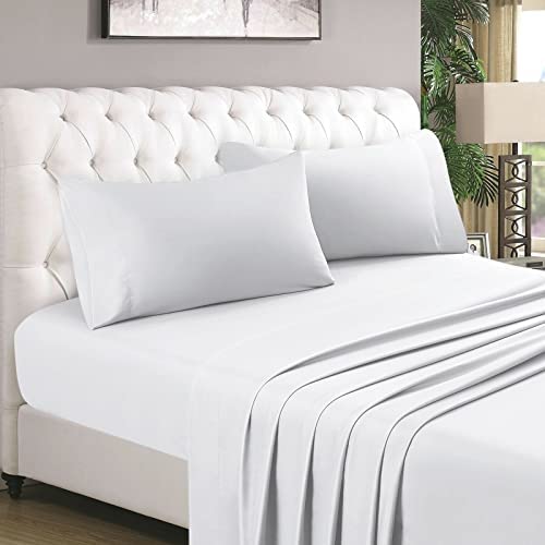 HOMEIDEAS 4 Piece Bed Sheets Set (Queen, White), 1800 Bedding Soft Brushed Microfiber