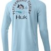HUK Men's Pursuit Long Sleeve Sun Protecting Fishing Shirt, Bass-Ice Blue, Large