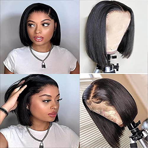 Hibaby Wig Short Straight Bob Wigs Human Hair Lace Front Wigs for Black Women Deep