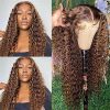 Highlight Lace Front Wigs Human Hair Curly Wave Ombre Brown to Honey Blonde Color
