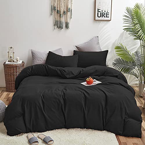 Houseri Black Comforter Set King All Black Bedding Comforter Sets for Men Women