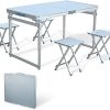 IBEQUEM Folding Picnic Table with 4 Seats, Height Adjustable Table with Chairs Set,