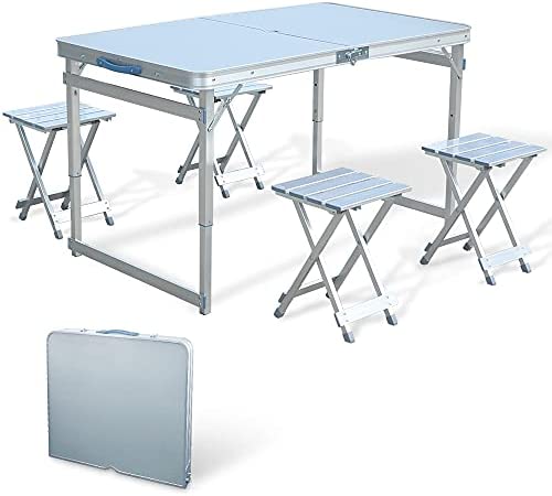 IBEQUEM Folding Picnic Table with 4 Seats, Height Adjustable Table with Chairs Set,