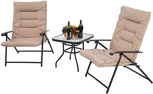 Incbruce 3 Pcs Folding Chair Set Outdoor Furniture Adjustable Reclining Bistro Set