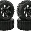 JIUWU RC 1:10 Truck Off-Road Car Rubber Tires + 7 Spokes Wheel Rim Black Rc Car Parts
