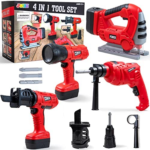 JOYIN 4-in-1 Realistic Construction Tool Toy Electric Tool Playset Construction