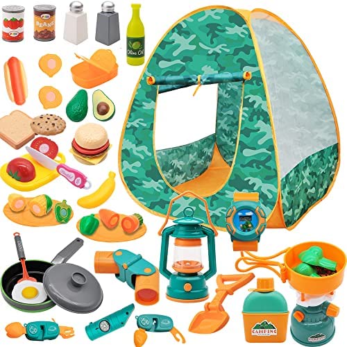 JOYIN 41Pcs Kids Camping Set, Kitchen Playset, Indoor Outdoor Toys, Includes Durable
